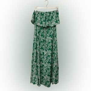 Japna Green Leaf Print Strapless Maxi Dress Size M